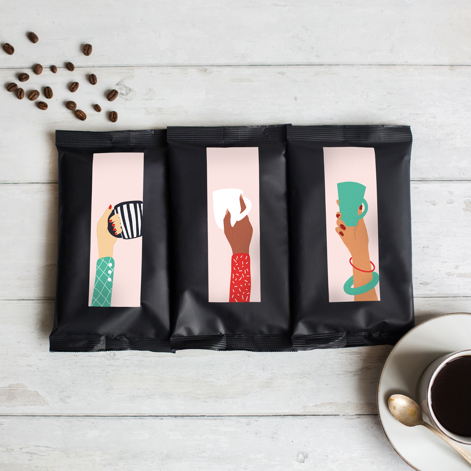 sistir coffee taster pack hands and cups design
