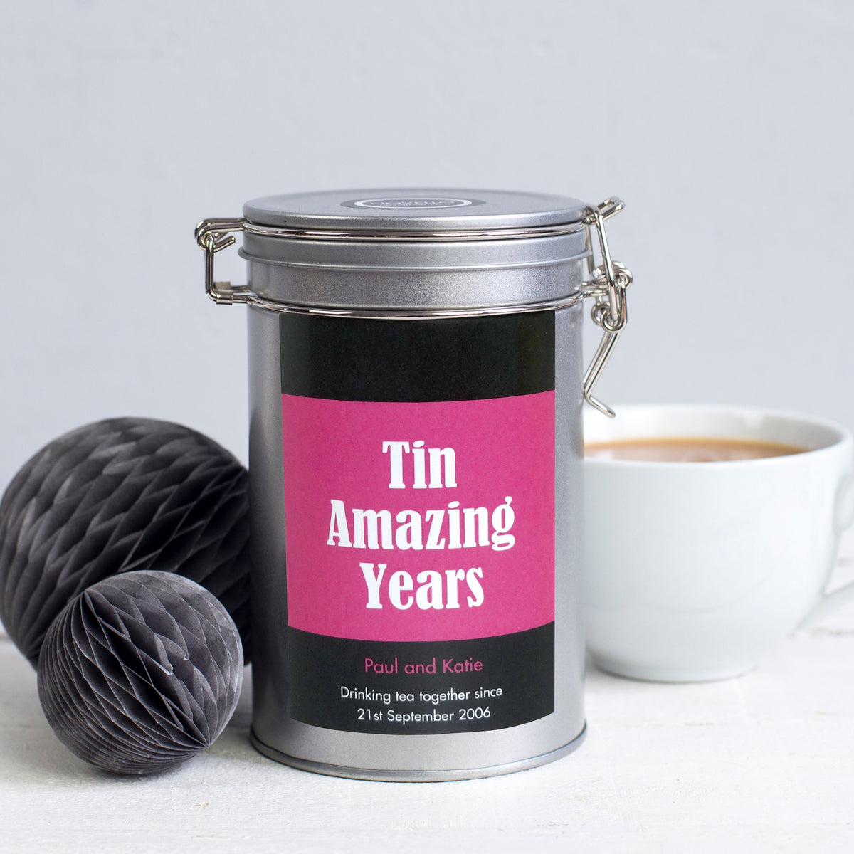 Personalised 10th Anniversary Tea Gift In Tin