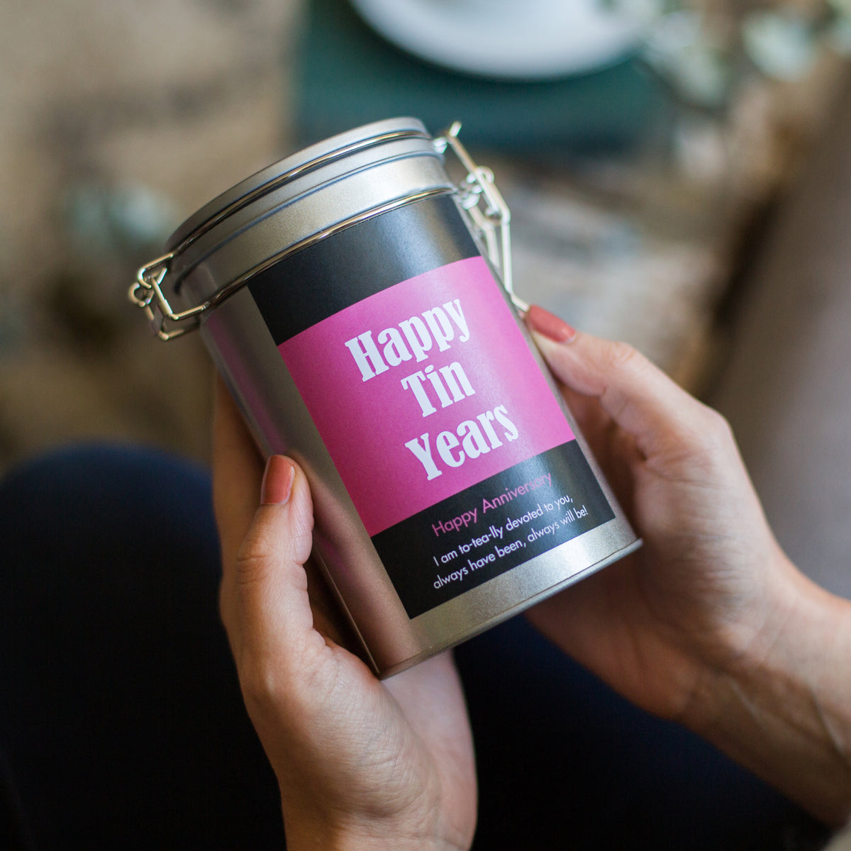 Personalised 10th Anniversary Tea Gift In Tin