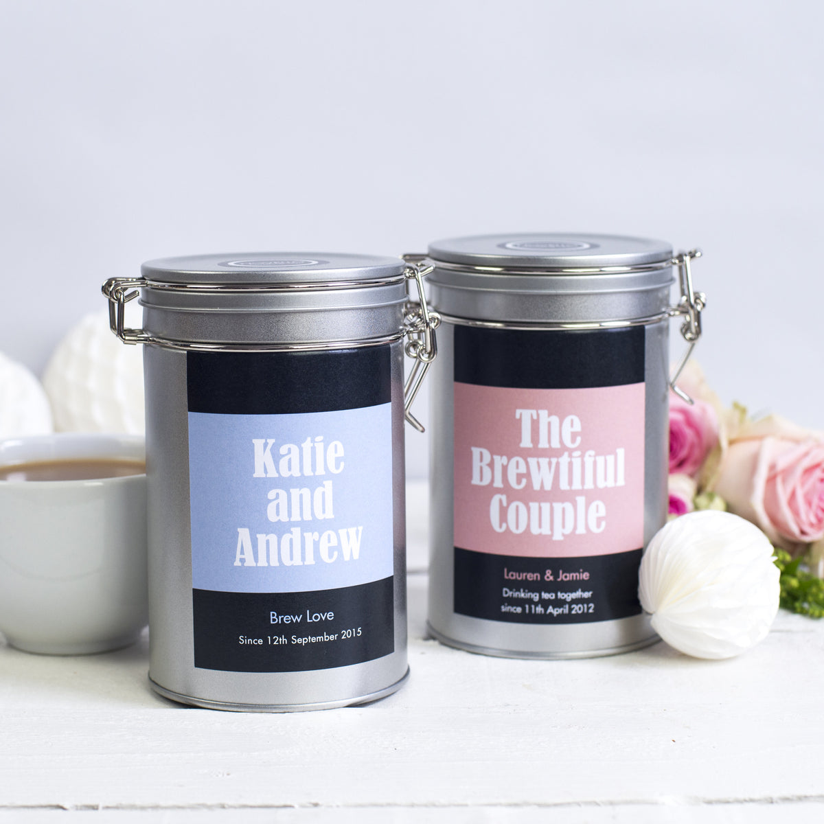 couples gift tin tea personalised novello